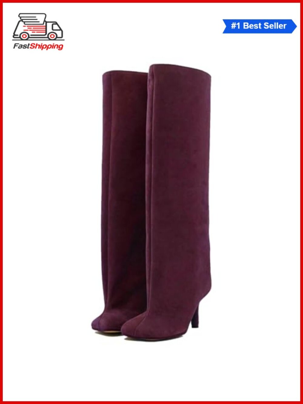 ✨ Square Toe Kitten Heel Knee High Pull On Boots Faux Suede Tall